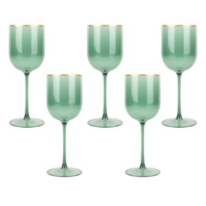 plasticpro green wine cup with gold rim plastic wine glasses set of 10 elegant wine goblets hard plastic wine cups on stem 12 ounce christmas cups
