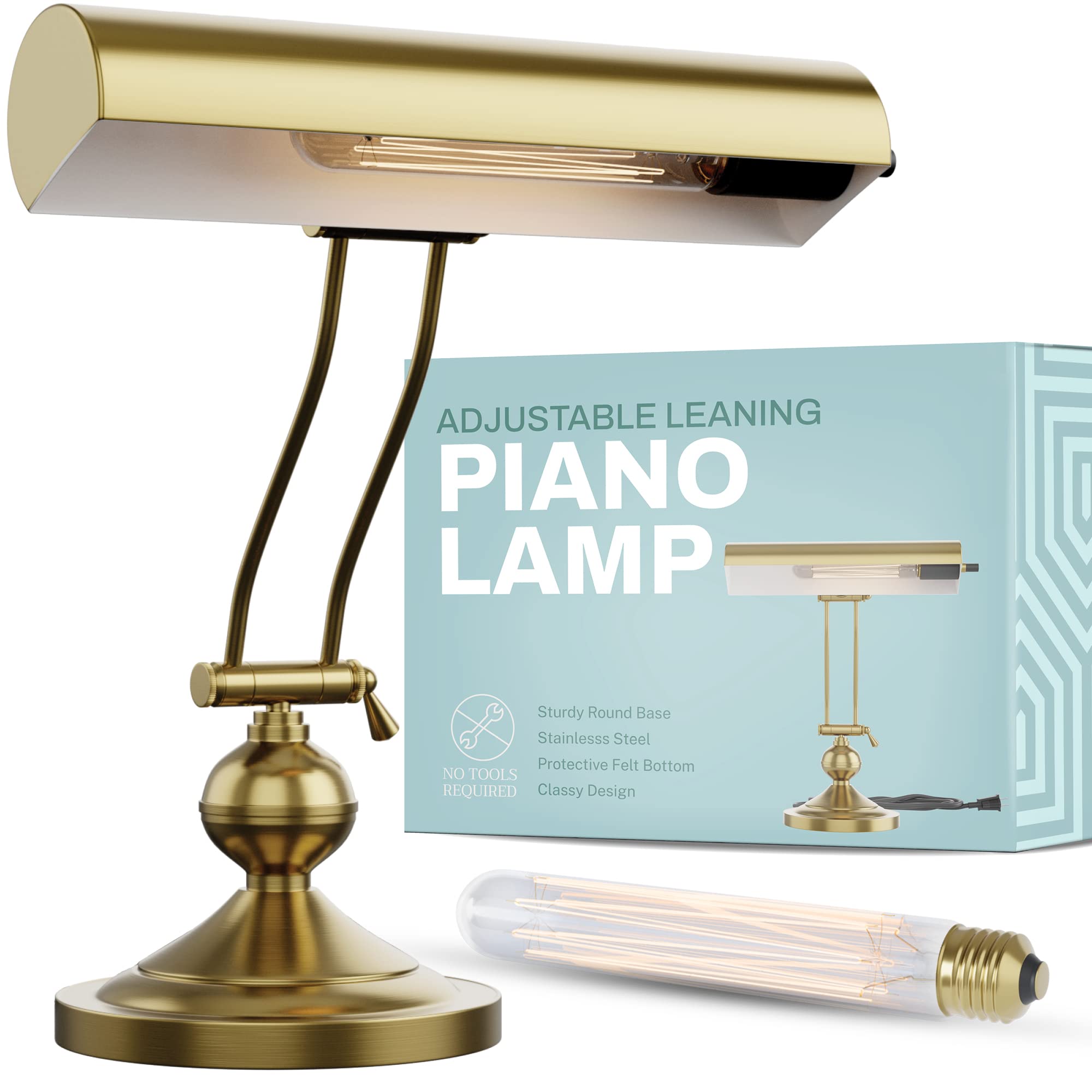 Home Intuition Classic Antique Retro Adjustable Leaning Piano Lamp Banker Desk Light (Brushed Brass)