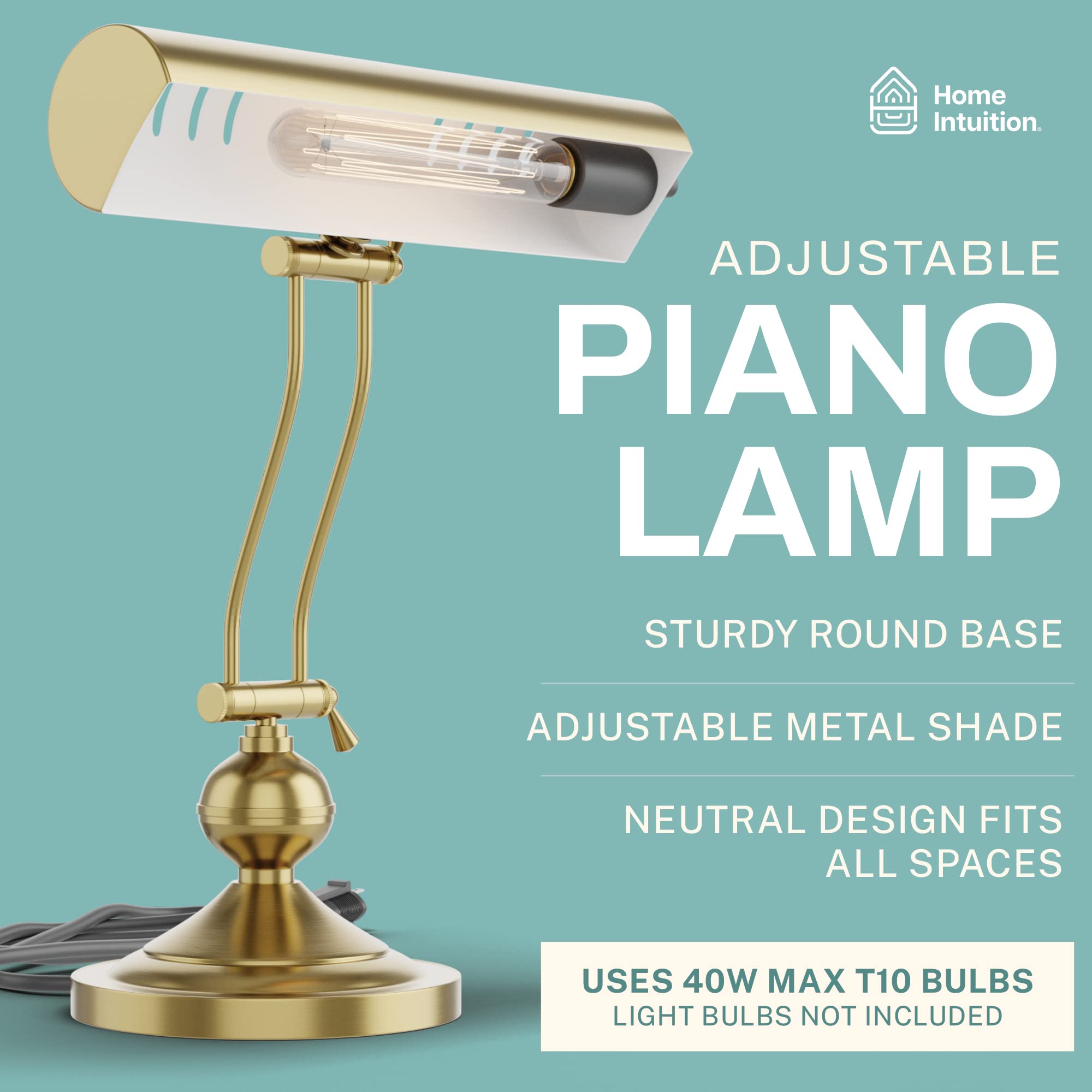 Home Intuition Classic Antique Retro Adjustable Leaning Piano Lamp Banker Desk Light (Brushed Brass)