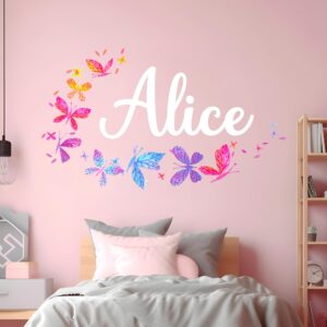 personalized name butterfly decor i wall decals for girls bedroom i butterfly pink room decor i butterfly decorations i girls room decor with rainbow wall decals i multiple size options