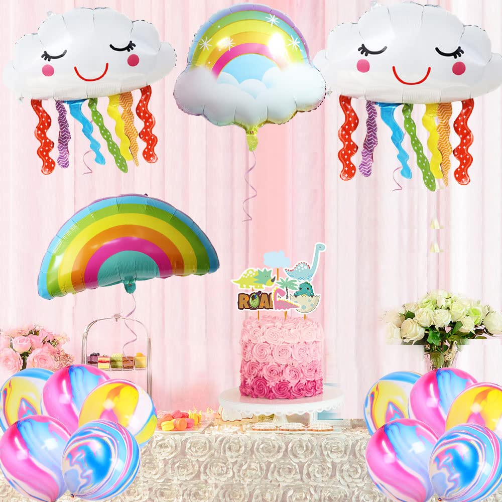 Rainbow Party Decorations, 6th Birthday Decorations for Girls, Number 6 Balloon, Foil Rainbow Balloons, Tassel Pastel Balloons for Six Year Old Birthday Party Supplies Decor Colorful Kids (6th)