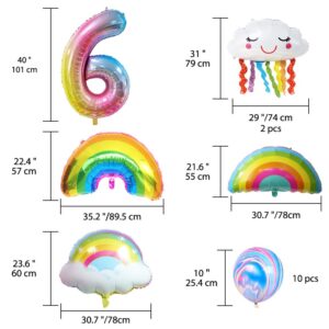 Rainbow Party Decorations, 6th Birthday Decorations for Girls, Number 6 Balloon, Foil Rainbow Balloons, Tassel Pastel Balloons for Six Year Old Birthday Party Supplies Decor Colorful Kids (6th)