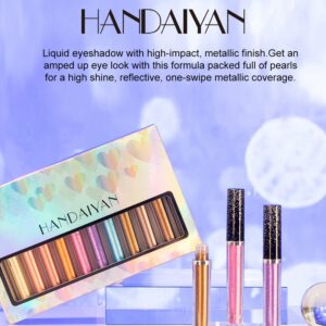 BestLand 12 Colors Liquid Glitter Eyeshadow Set, Multi-dimensional Metallic Glitter Shimmer Smokey Eye Looks Waterproof Long Lasting Quick-Drying Sparkling Eye Shadow Makeup Kits