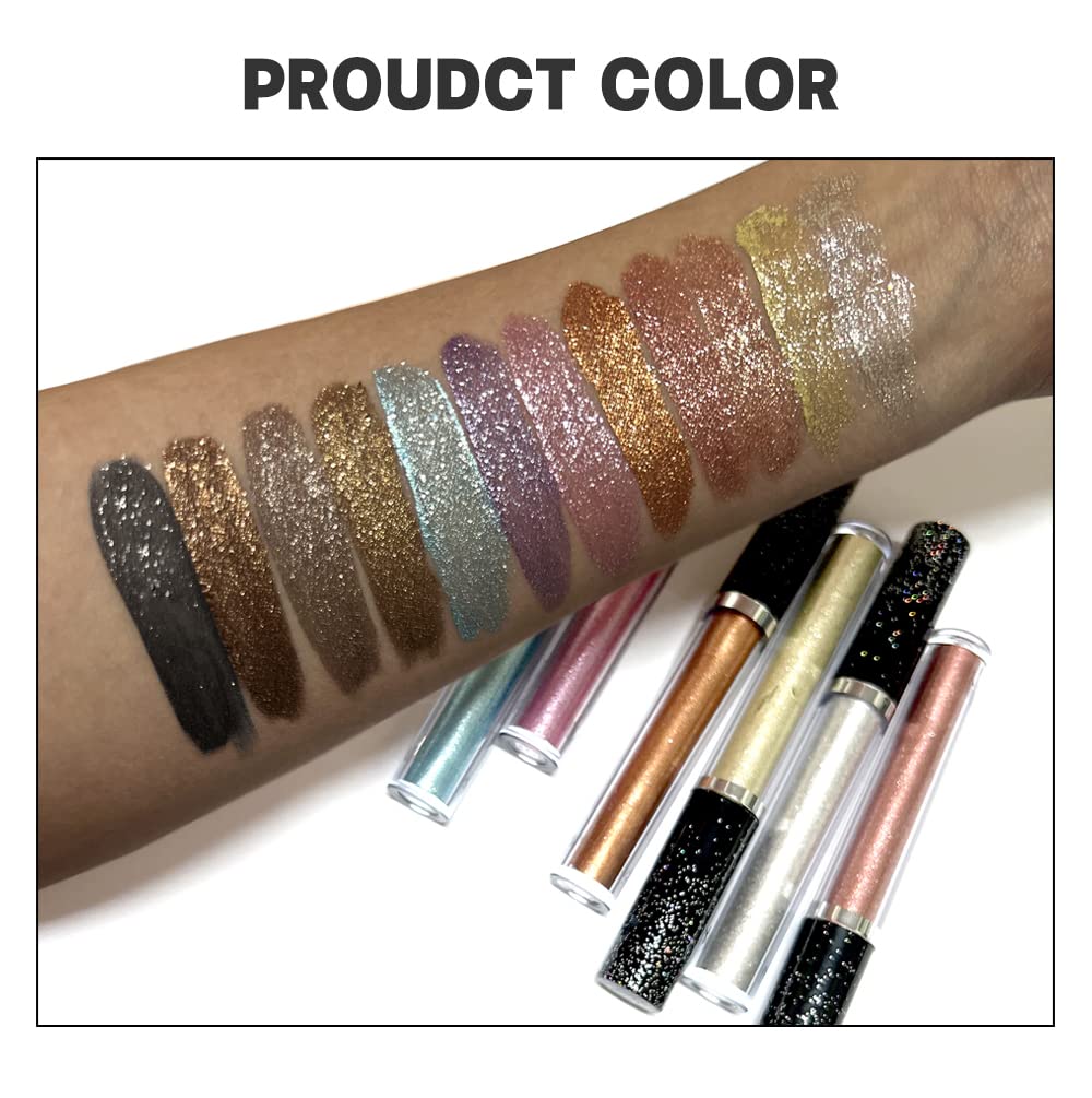 BestLand 12 Colors Liquid Glitter Eyeshadow Set, Multi-dimensional Metallic Glitter Shimmer Smokey Eye Looks Waterproof Long Lasting Quick-Drying Sparkling Eye Shadow Makeup Kits