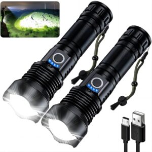 milaoshu rechargeable flashlights 900,000 high lumens - 2 pack, super bright 12 hours long life led flashlight with 5 modes, high powered flash light for home, outdoor
