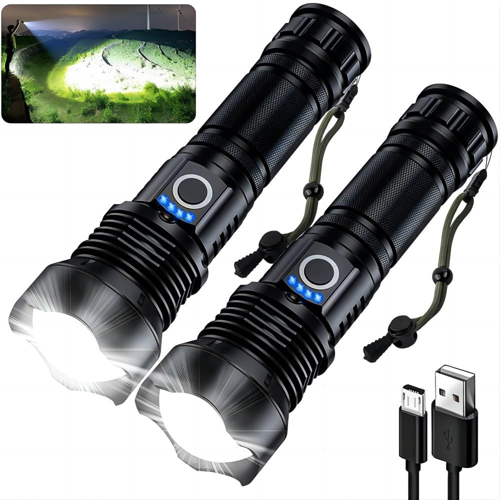 MILAOSHU Rechargeable Flashlights 900,000 High Lumens - 2 Pack, Super Bright 12 Hours Long Life LED Flashlight with 5 Modes, High Powered Flash Light for Home, Outdoor