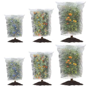 mixc 6 packs 3 size insect netting bag, garden bird barrier mesh covers bags with drawstring, bug netting plant protection covers bags for blueberry tomato vegetable form cicadas bird squirrels eating