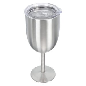 angoily insulated wine glasses with lid stainless steel wine tumbler with stem, 10 oz unbreakable goblets stemmed wine glasses for champaign, cocktail, home bar and nightclub (silver)