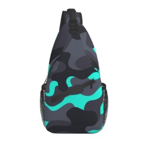 supluchom sling bag camouflage black teal hiking daypack crossbody shoulder backpack travel chest pack for men women over 12 years old