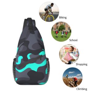 SUPLUCHOM Sling Bag Camouflage Black Teal Hiking Daypack Crossbody Shoulder Backpack Travel Chest Pack for Men Women Over 12 Years Old