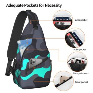 SUPLUCHOM Sling Bag Camouflage Black Teal Hiking Daypack Crossbody Shoulder Backpack Travel Chest Pack for Men Women Over 12 Years Old