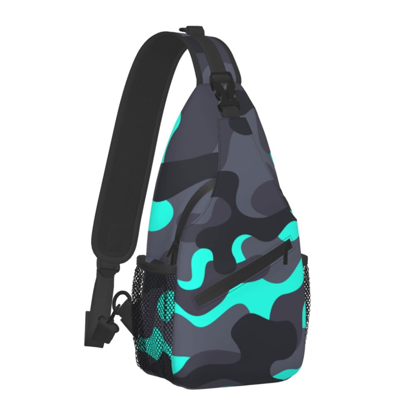 SUPLUCHOM Sling Bag Camouflage Black Teal Hiking Daypack Crossbody Shoulder Backpack Travel Chest Pack for Men Women Over 12 Years Old