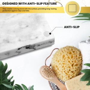 DAY1 Soap Holder with Marble Look - Soap Dish with Soap Saver Ridges Rectangle Bar Soap Holder with Non Slip Feet - Soap Tray for Bathroom, Sink, Kitchen, and SPA (White)