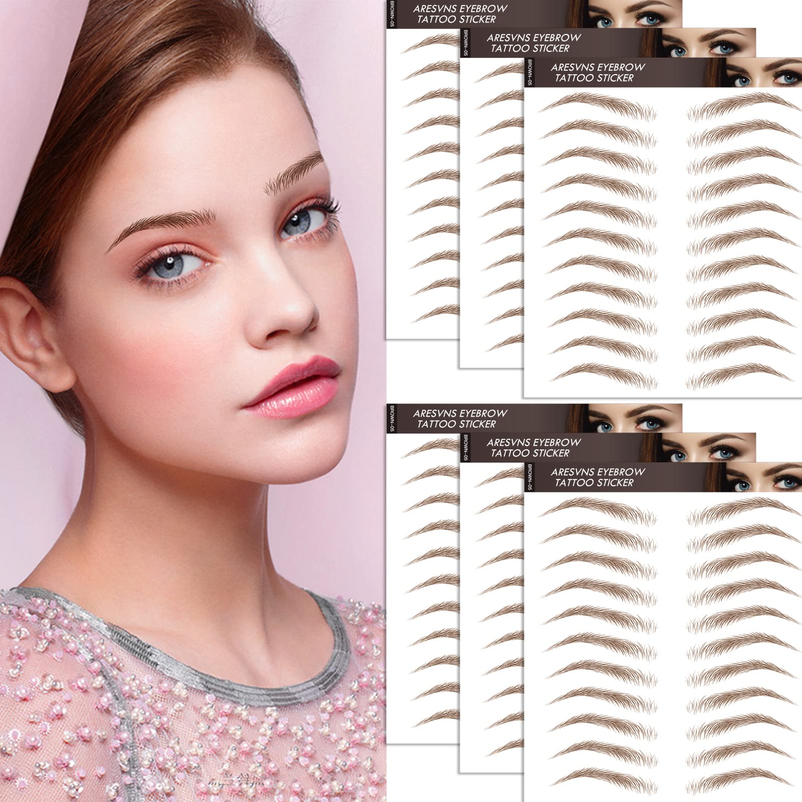 Aresvns 4D Eyebrow Tattoo Brown 66 Pairs! Waterproof Imitation fake eyebrows (Only for People without Eyebrows) Christmas Gift