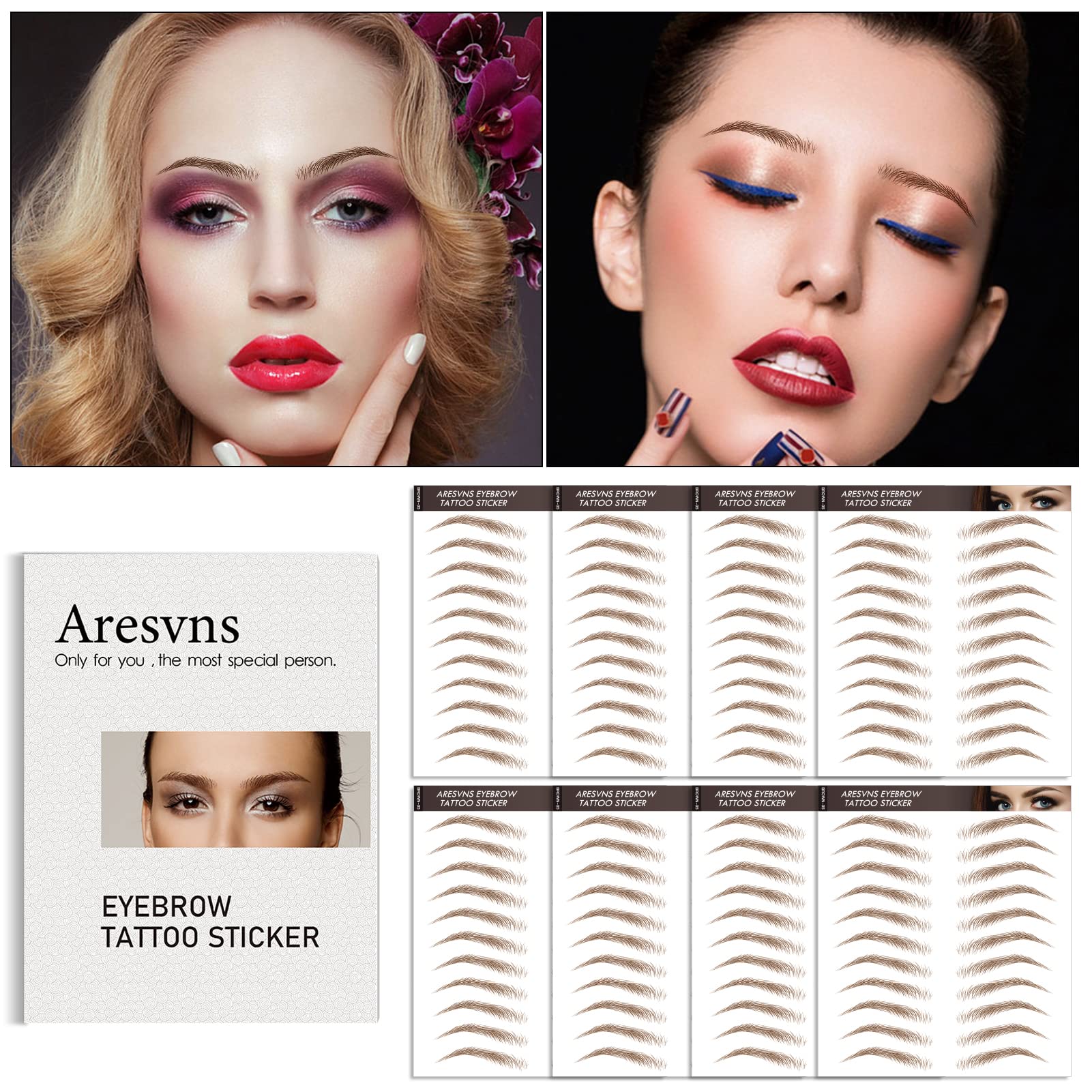 Aresvns 4D Eyebrow Tattoo Brown 66 Pairs! Waterproof Imitation fake eyebrows (Only for People without Eyebrows) Christmas Gift