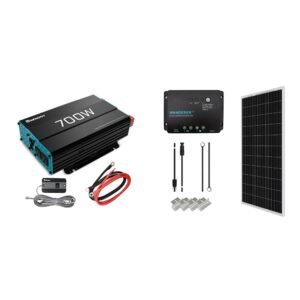 renogy 700w pure sine wave inverter 12v dc to 120v ac converter & kit-starter-100d starter kit with 1 pcs 100w monocrystalline panel and 30a pwm controller solar charging, boats, rv, off-grid system
