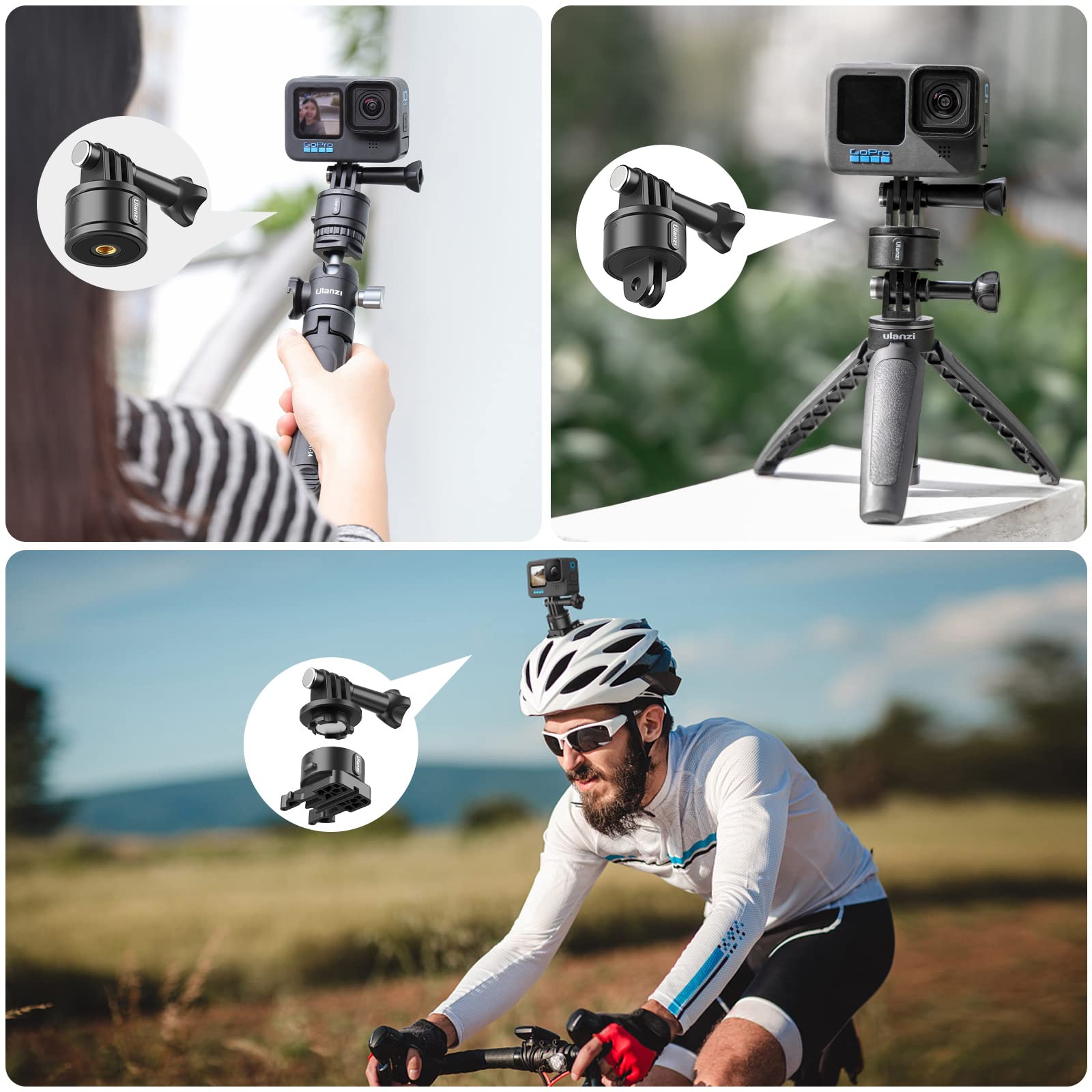 Tripod Mount Accessories for Gopro Hero - Go Quick II Basic Set Magnetic Quick Release Adapter for Tripod/Bike/Helmet/Clamp Clip Mount/Suction Cup Compatible with Gopro 10 9 8 7 6 5 Black insta360