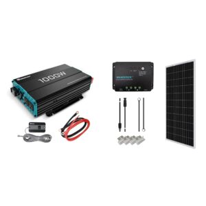 renogy 1000w pure sine wave inverter 12v dc to 120v ac converter & kit-starter-100d starter kit with 1 pcs 100w monocrystalline panel and 30a pwm controller solar charging, boats, rv, off-grid system