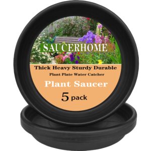 saucerhome 5 packs plant saucer pot tray 6 8 10 12 14 16 19 20 inch plastic flower planter saucers and drip trays for indoors outdoors, heavy plant plate water catcher (10 inch black)