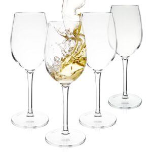 cork genius unbreakable white wine glasses, shatterproof and bpa-free tritan plastic, scratch-resistant wine goblets with stem, dishwasher safe, 4 pack