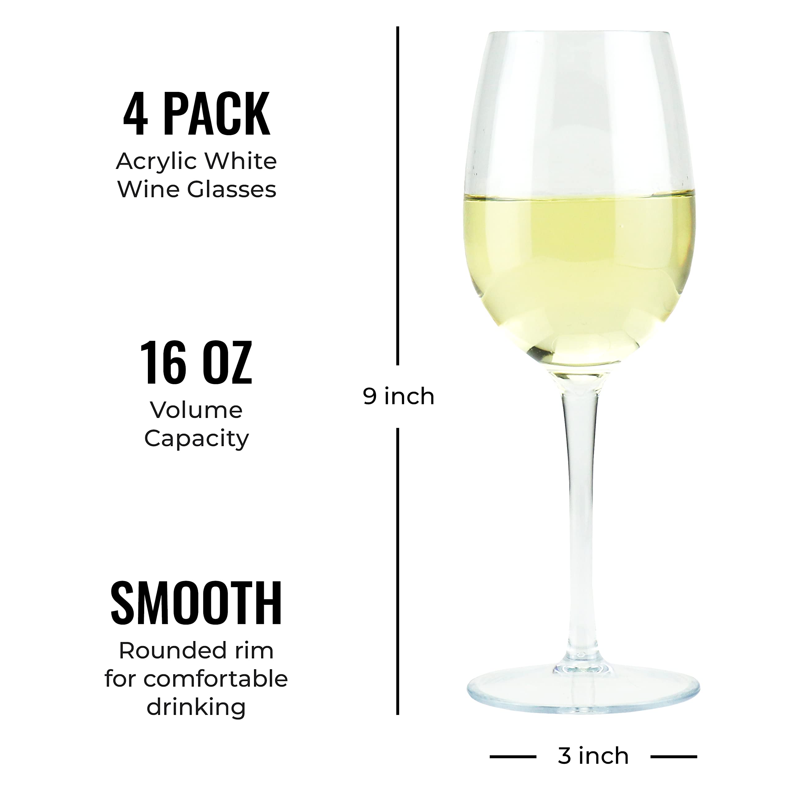 CORK GENIUS Unbreakable White Wine Glasses, Shatterproof and BPA-Free Tritan Plastic, Scratch-Resistant Wine Goblets with Stem, Dishwasher Safe, 4 Pack