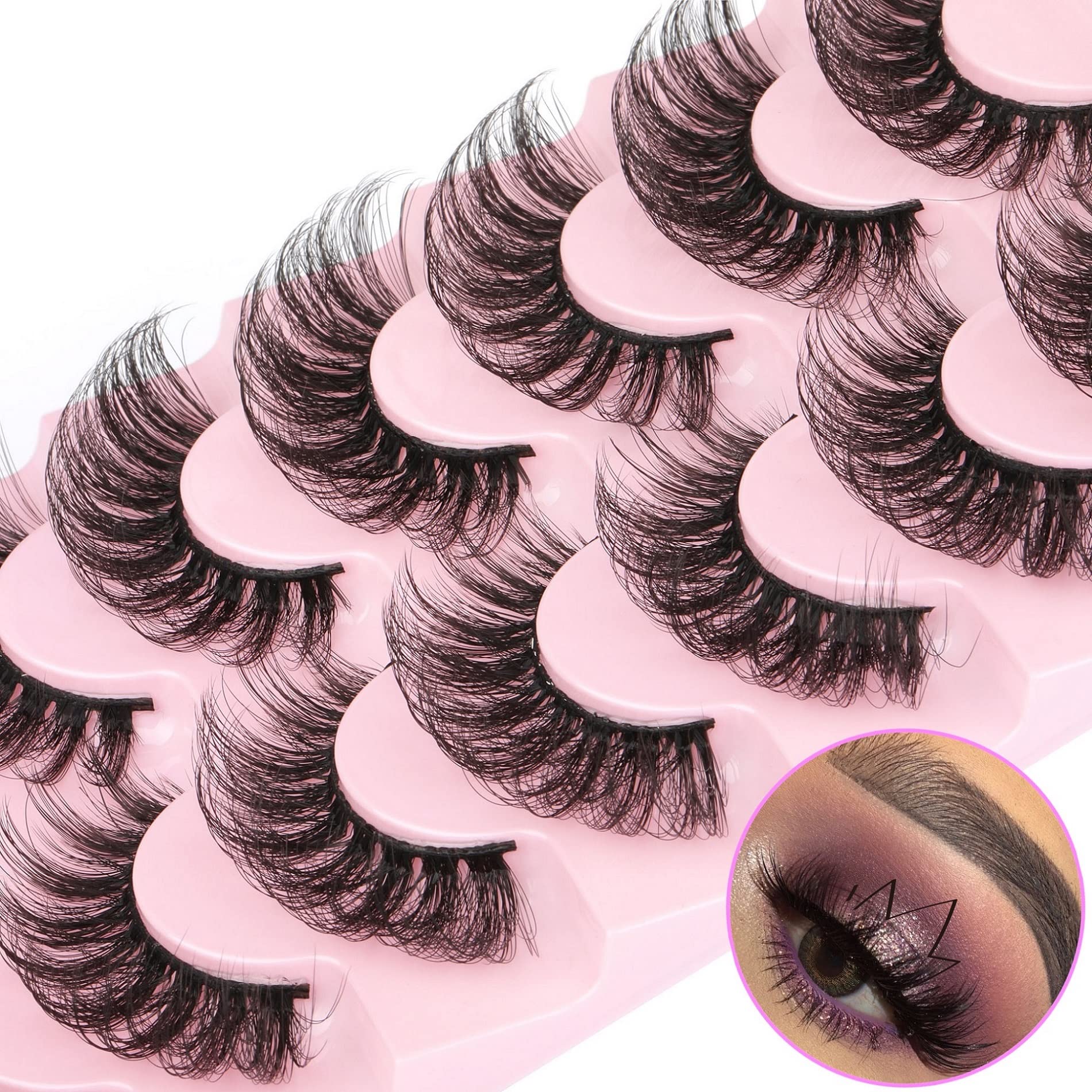 Mink Eyelashes 20mm Cat Eye Lashes Fluffy Mink Lashes Pack Wispy Natural D Curl Volume Strip False Eyelashes 7 Pairs Fox Eye by HeyAlice (HY1)