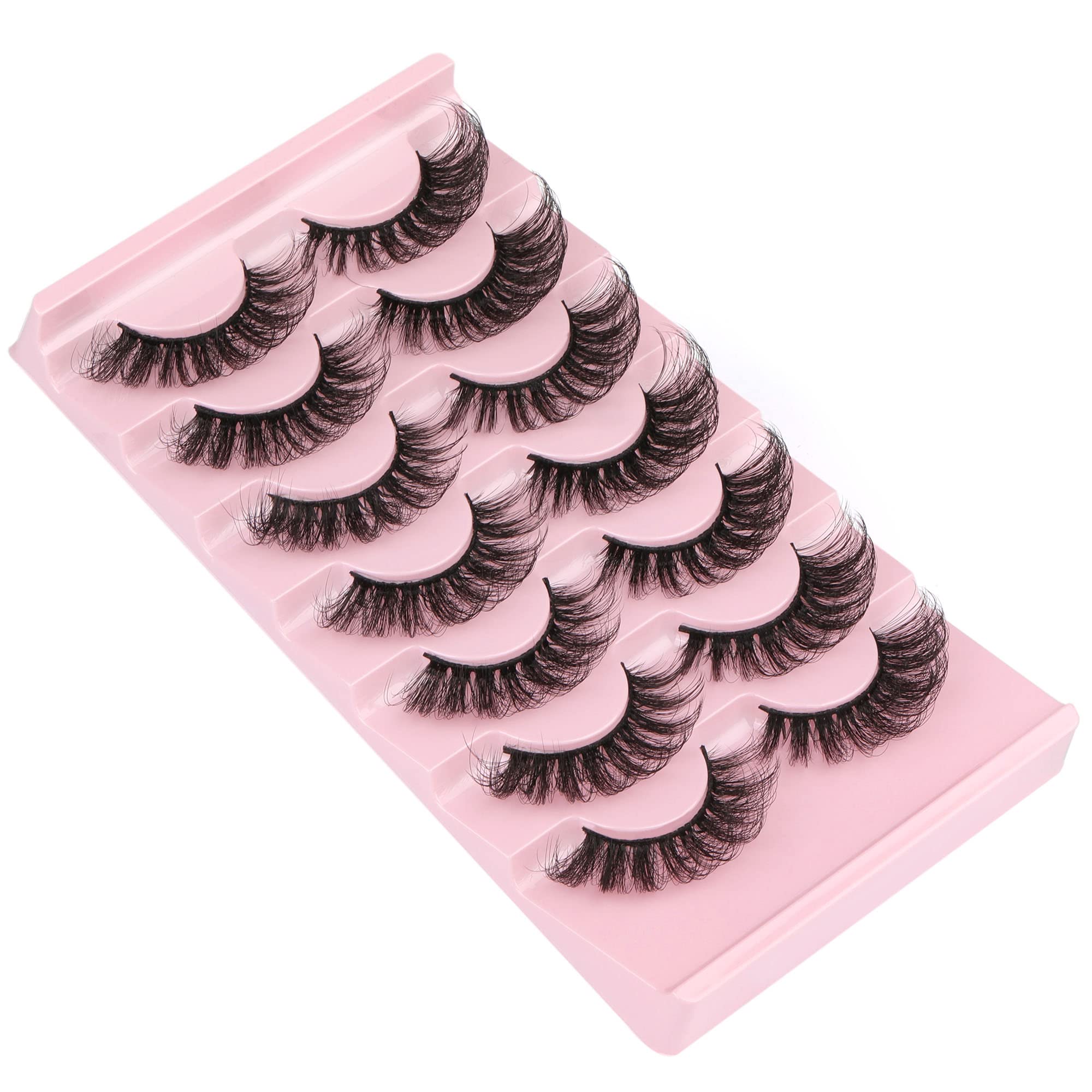 Mink Eyelashes 20mm Cat Eye Lashes Fluffy Mink Lashes Pack Wispy Natural D Curl Volume Strip False Eyelashes 7 Pairs Fox Eye by HeyAlice (HY1)