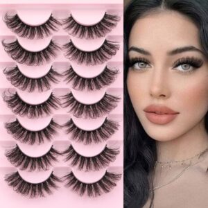 Mink Eyelashes 20mm Cat Eye Lashes Fluffy Mink Lashes Pack Wispy Natural D Curl Volume Strip False Eyelashes 7 Pairs Fox Eye by HeyAlice (HY1)