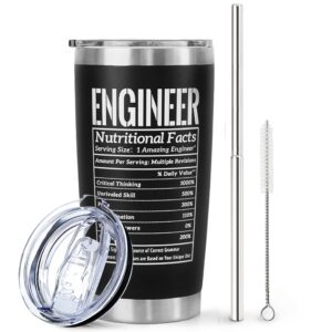 engineer tumbler with lid and straw- funny engineer gifts for engineers -engineer mug, cup, skinny tumbler - matte black thermal insulated tumblers 20 oz- nerd gifts(nutritional facts)