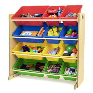 Humble Crew Kids Storage Furniture Bundle with Toy Organizer (12 Bins), Bookshelf (6 Shelves) | Natural Wood