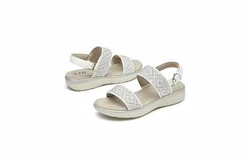 VJH confort Women’s Flat Sandals, Comfort LightWeight Open Toe Elastic Sequins Straps Casual Walking Shoes for Summer(white,9)