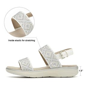 VJH confort Women’s Flat Sandals, Comfort LightWeight Open Toe Elastic Sequins Straps Casual Walking Shoes for Summer(white,9)