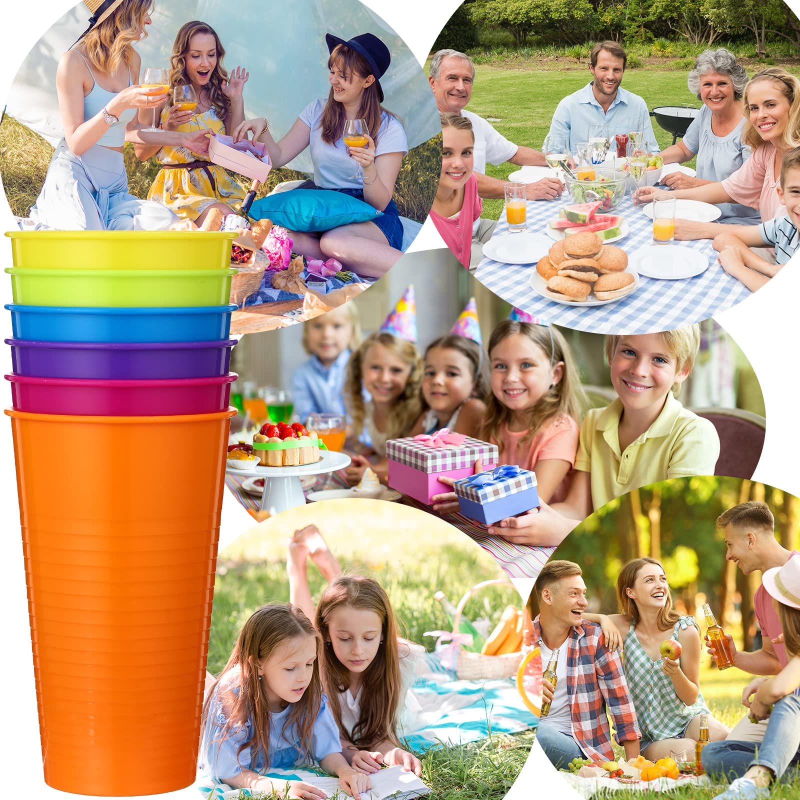 Set of 36 Colorful Plastic Tumblers 14 oz Unbreakable Restaurant Drinking Cups Large Reusable Cups Summer Drinking Tumblers for Ice Tea Kitchen Supplies Party Decoration, 6 Colors