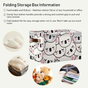 Wusikd White and Grey Koalas Faces Storage Basket Set of 1 Large Fabric Storage Basket Bins Box Cube with Handles Collapsible Closet Shelf Clothes Organizer Basket for Nursery Bedroom