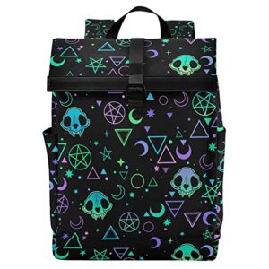 mnsruu rolltop travel backpack magic skulls laptop backpacks for women men school book bag for college students, carry on casual daypack backpacks