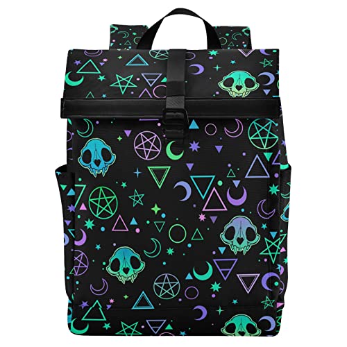 MNSRUU Rolltop Travel Backpack Magic Skulls Laptop Backpacks for Women Men School Book Bag for College Students, Carry On Casual Daypack Backpacks