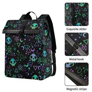 MNSRUU Rolltop Travel Backpack Magic Skulls Laptop Backpacks for Women Men School Book Bag for College Students, Carry On Casual Daypack Backpacks