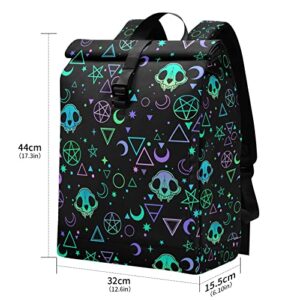 MNSRUU Rolltop Travel Backpack Magic Skulls Laptop Backpacks for Women Men School Book Bag for College Students, Carry On Casual Daypack Backpacks