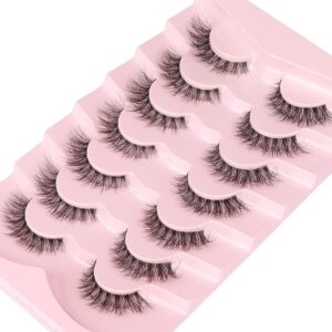 eyelashes 3d cat eye lashes natural look messy fluttery clear band lashes fluffy faux mink eyelashes wispy lashes strip curly false lashes pack 7 pairs by zenotti