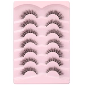 Eyelashes 3D Cat Eye Lashes Natural Look Messy Fluttery Clear Band Lashes Fluffy Faux Mink Eyelashes Wispy Lashes Strip Curly False Lashes Pack 7 Pairs by Zenotti