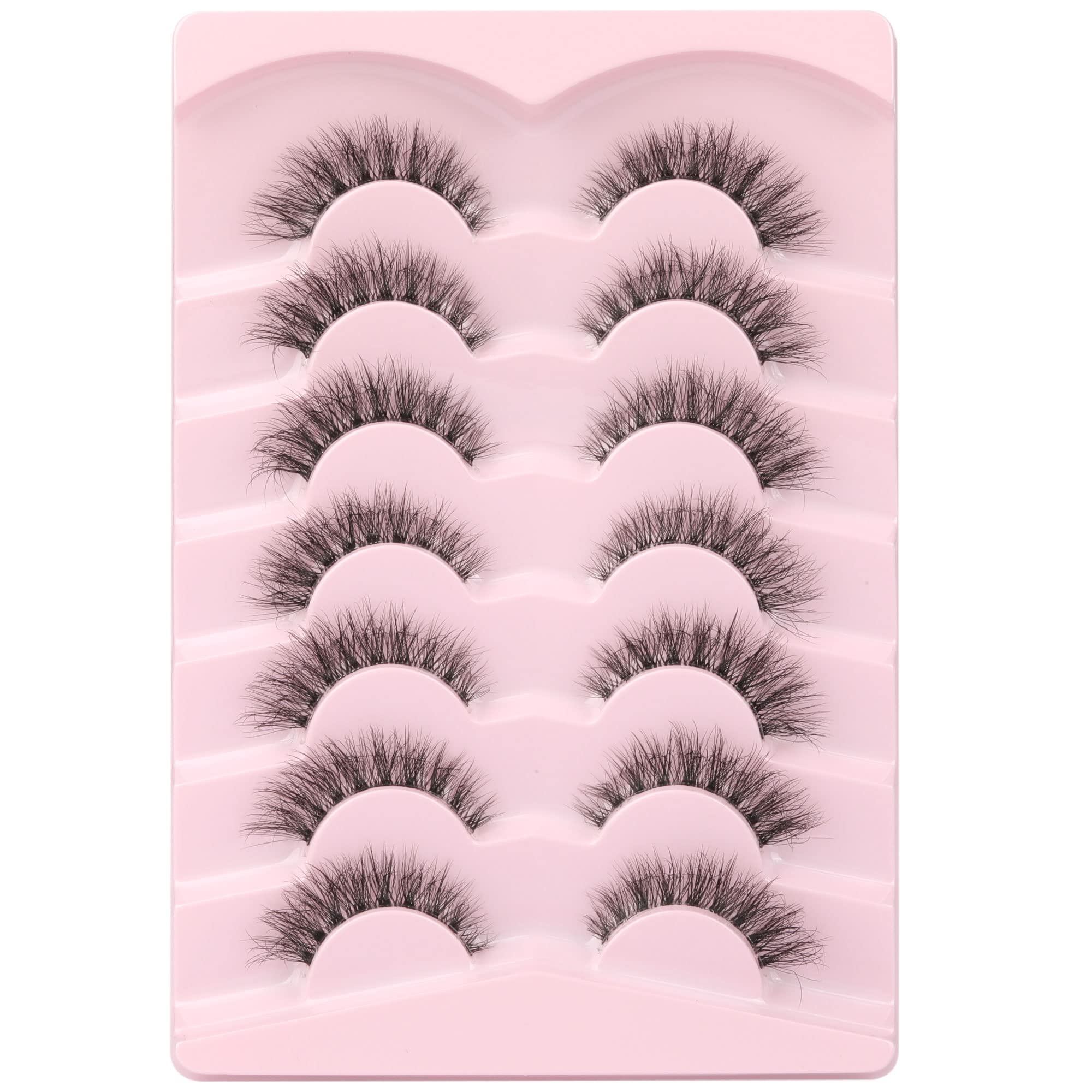 Eyelashes 3D Cat Eye Lashes Natural Look Messy Fluttery Clear Band Lashes Fluffy Faux Mink Eyelashes Wispy Lashes Strip Curly False Lashes Pack 7 Pairs by Zenotti