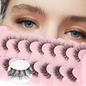 Eyelashes 3D Cat Eye Lashes Natural Look Messy Fluttery Clear Band Lashes Fluffy Faux Mink Eyelashes Wispy Lashes Strip Curly False Lashes Pack 7 Pairs by Zenotti