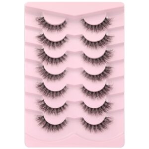 Eyelashes 3D Cat Eye Lashes Natural Look Messy Fluttery Clear Band Lashes Fluffy Faux Mink Eyelashes Wispy Lashes Strip Curly False Lashes Pack 7 Pairs by Zenotti