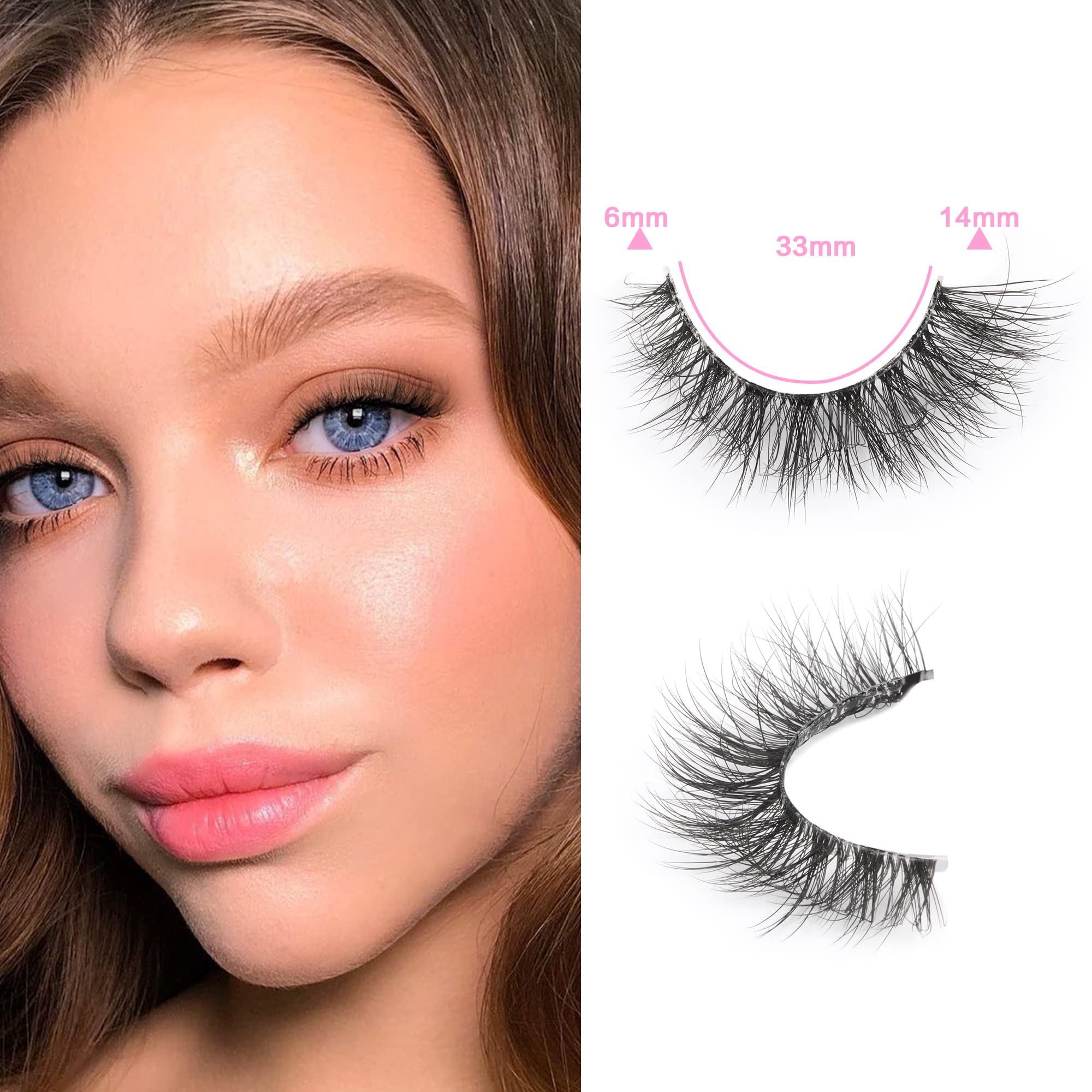 Eyelashes 3D Cat Eye Lashes Natural Look Messy Fluttery Clear Band Lashes Fluffy Faux Mink Eyelashes Wispy Lashes Strip Curly False Lashes Pack 7 Pairs by Zenotti