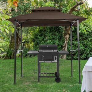 8' x 5' Grill Shelter Patio Gazebo Replacement Canopy Top,Double Tiered Roof,Outdoor BBQ Roof Cover,UV Protection & Water-Repellent & Fire Retardan-Grey