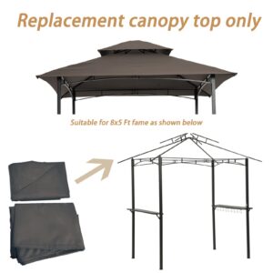 8' x 5' Grill Shelter Patio Gazebo Replacement Canopy Top,Double Tiered Roof,Outdoor BBQ Roof Cover,UV Protection & Water-Repellent & Fire Retardan-Grey