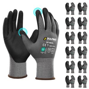 dulfine safety work gloves microfoam nitrile coated-12 pairs pack,seamless knit nylon glove with black micro-foam nitrile grip,touchscreen ideal for general purpose,automotive,home improvement(large)