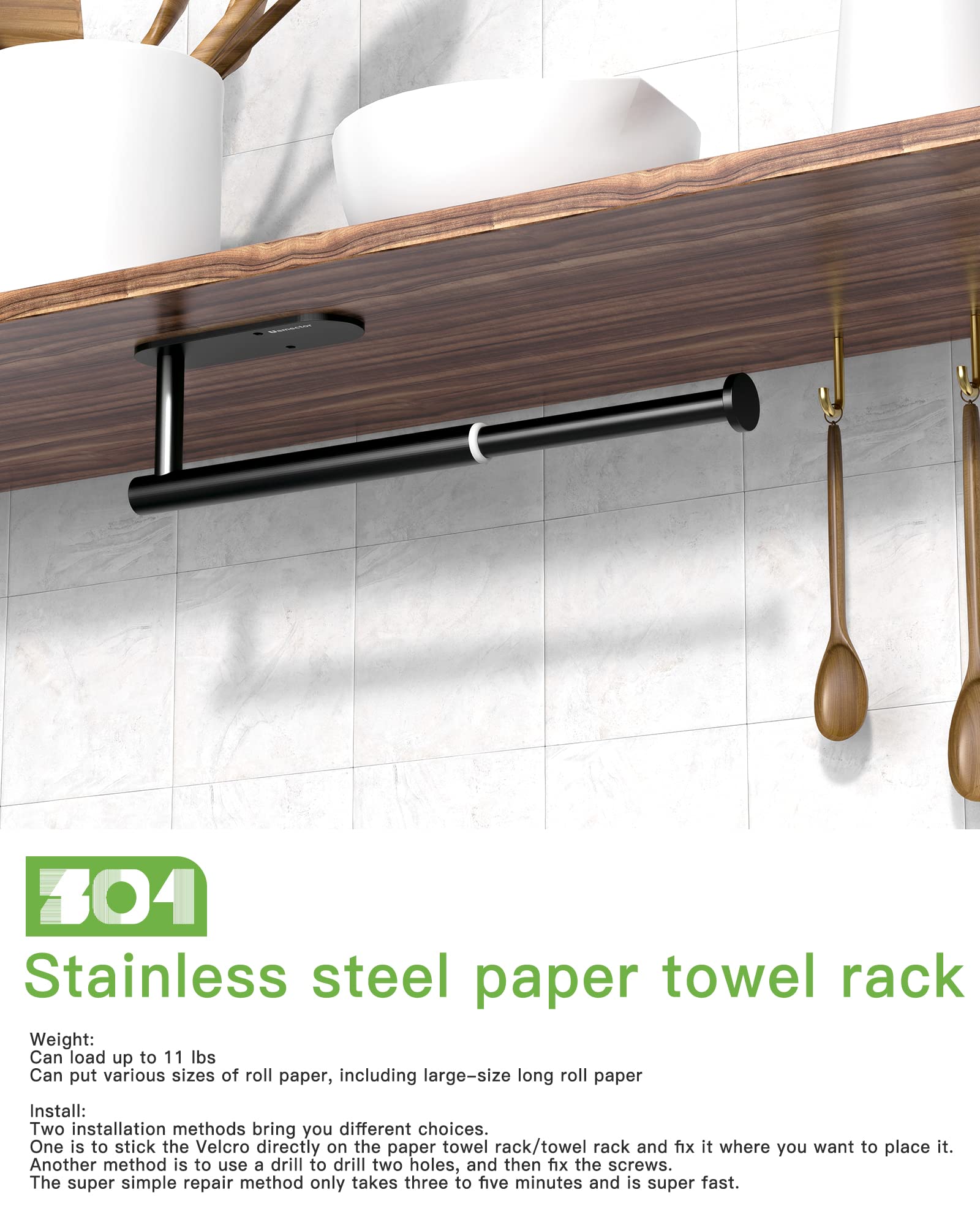 Adjustable Self-Adhesive Paper Towel Holder Under Cabinet, Under Counter Paper Towel Holder Wall Mount for Kitchen Bathroom Organization Storage, Adhesive and Screws, Extendable 7.5" to 14"