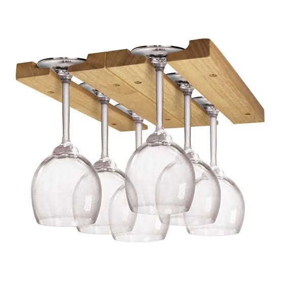 Frescorr wine glass holder stemware rack under cabinet and shelf, wine glass holder rack, handmade wooden wine glasses holder (Steam beach wood)