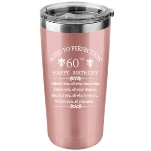 cofoza 1963 inspiration 60th birthday gift for man woman 20 ounce double wall insulted rose gold stainless steel tumbler 60 years old birthday anniversary present